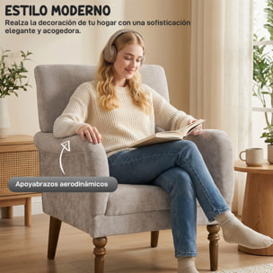 Sillón Relax, Sofá Individual, Tapizado en Lino, Reposabrazos Estilizados, Patas de Madera Maciza, Acolchado Grueso para Salón, Dormitorio y Oficina, Gris