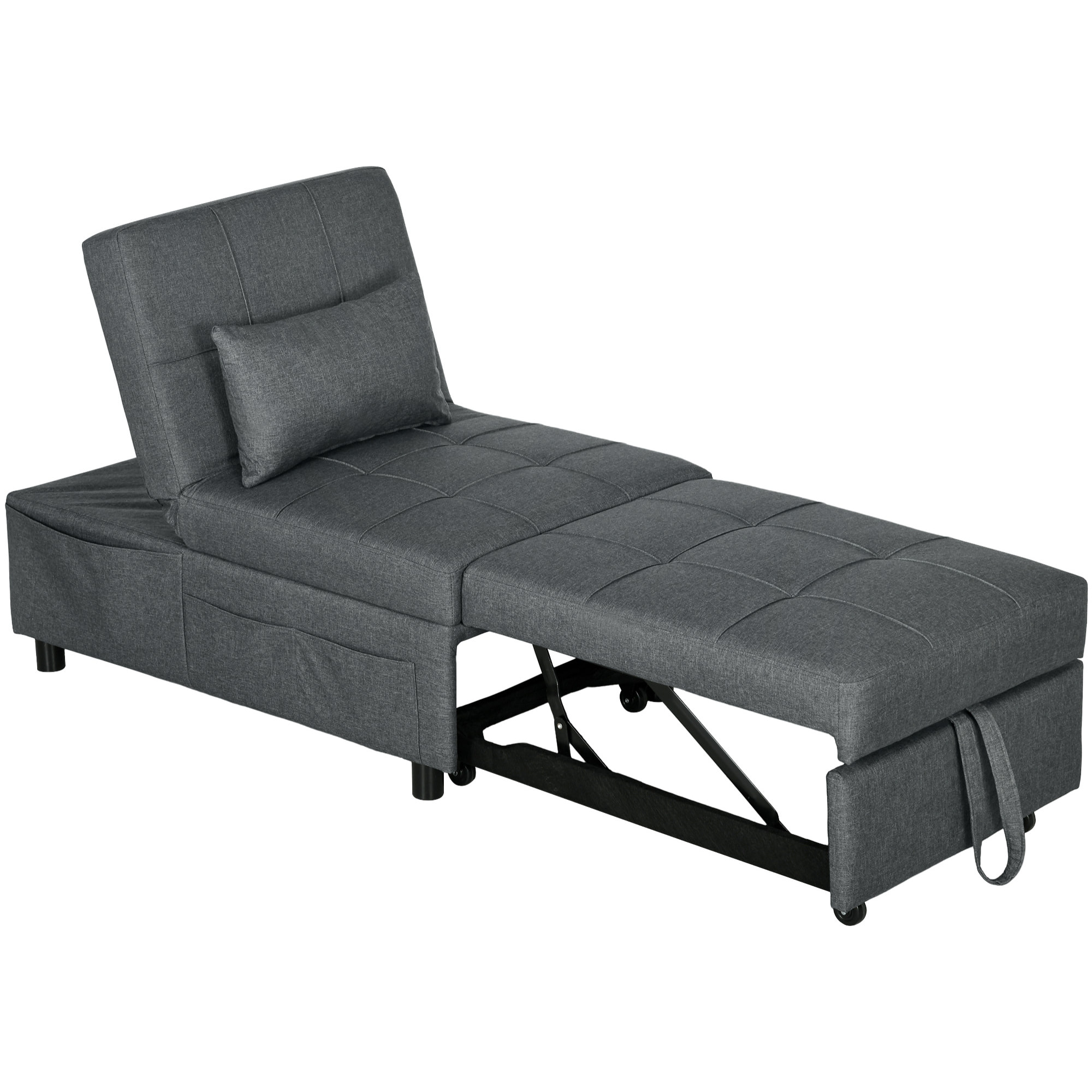 Chauffeuse fauteuil convertible inclinable réglable tissu effet capitonné gris