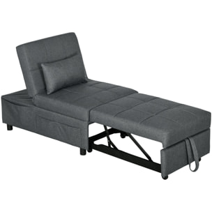 Chauffeuse fauteuil convertible inclinable réglable tissu effet capitonné gris