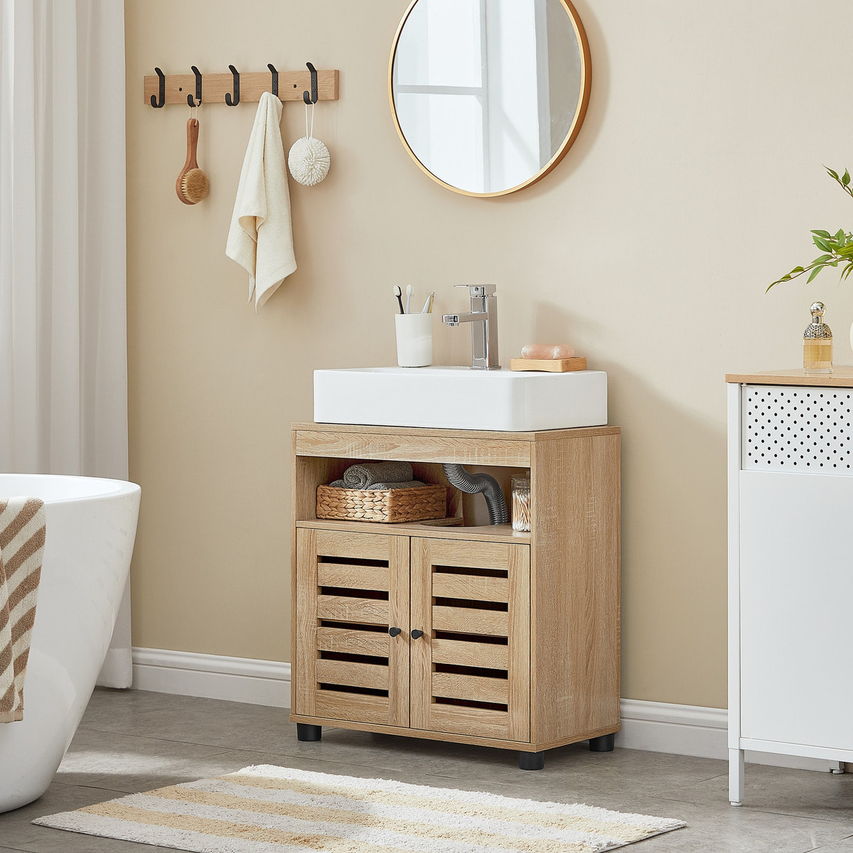 Mobile sottolavabo Sonoma in legno rovere con ante a persiana