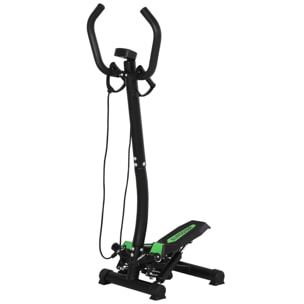 Mini stepper avec guidon, extenseurs, écran LCD multifonction et tapis antidérapant noir et vert