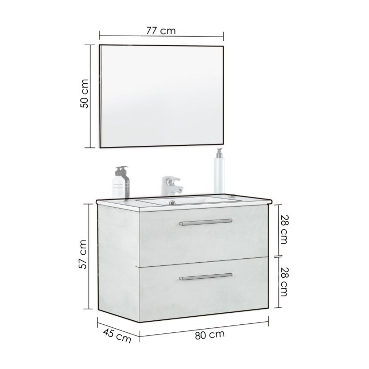 Mueble de baño con espejo Osvak 2 cajones Cemento