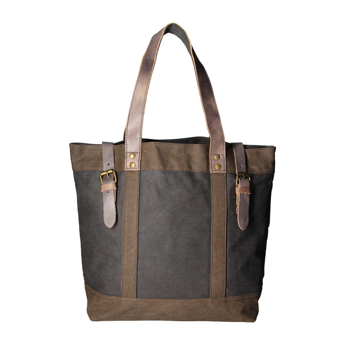 Borsa a mano unisex - Modello Maura - Canvas e pelle - 38.0 x 37.0 x 16.0 cm
