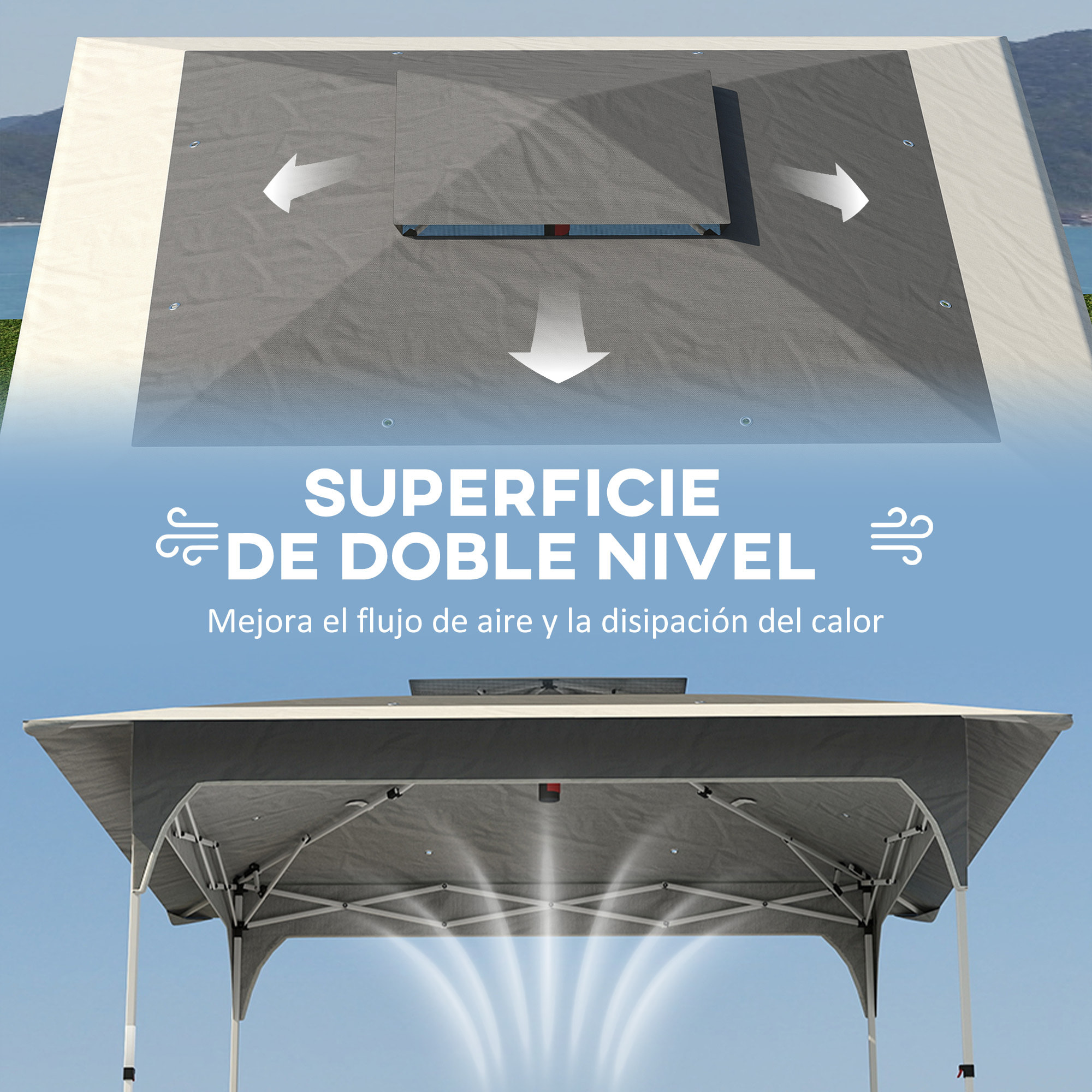 Carpa Plegable 3,5x3,5 m, Pop-up, Cenador Pabellón de Jardín con Doble Techo, Cierre Central, UPF50+, Altura Ajustable de 3 Niveles y Bolsa de Transporte, Gazebo para Fiestas, Exterior, Gris