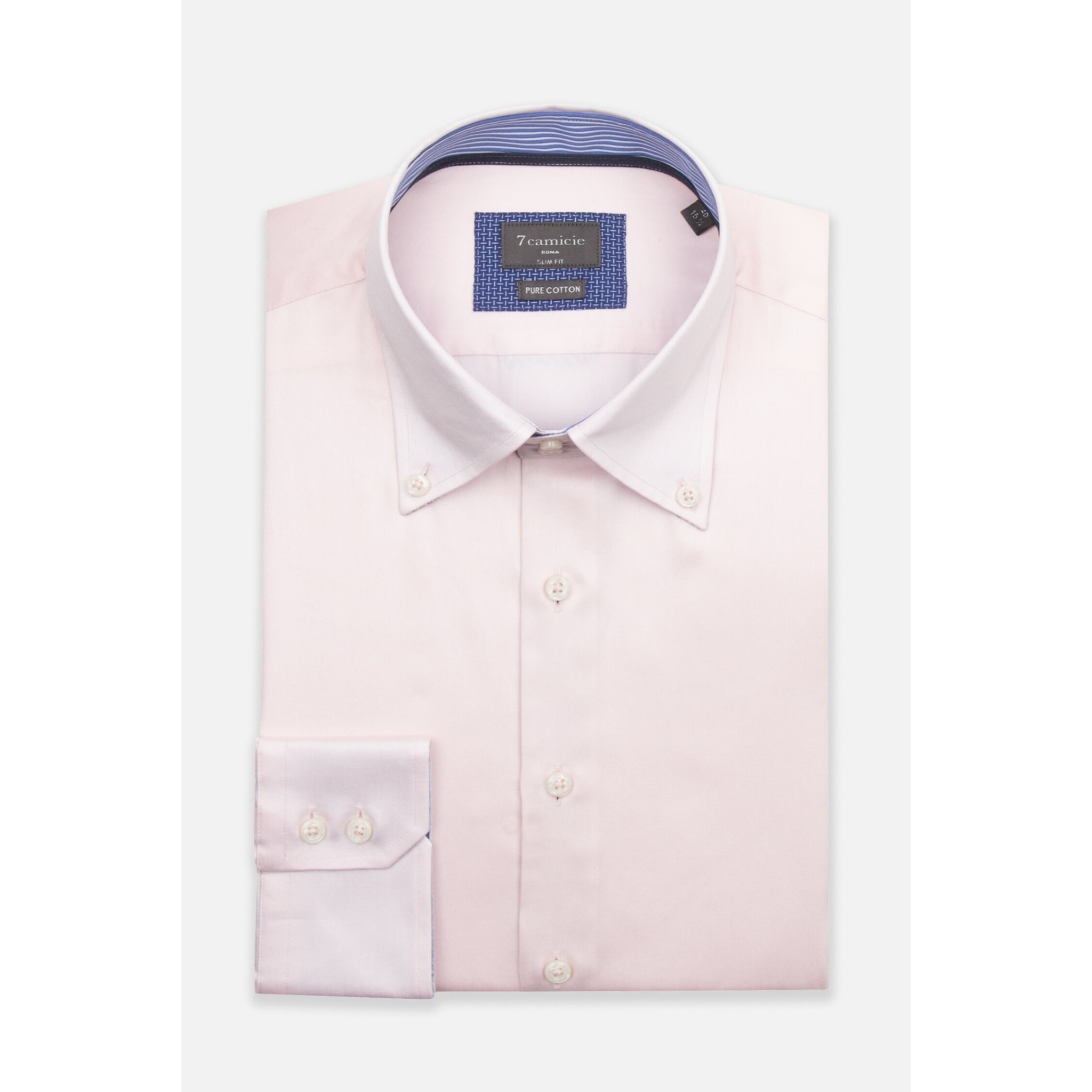 Camicia Uomo 2 Bottoni Button Down Slim Satin Unito Rosa