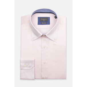 Camicia Uomo 2 Bottoni Button Down Slim Satin Unito Rosa