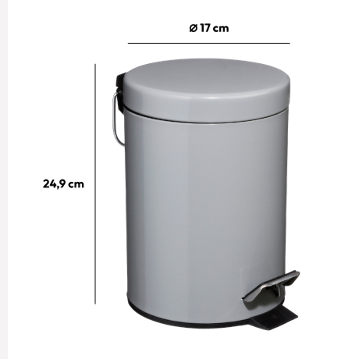 Poubelle ronde métal  3L Gris Colorama
