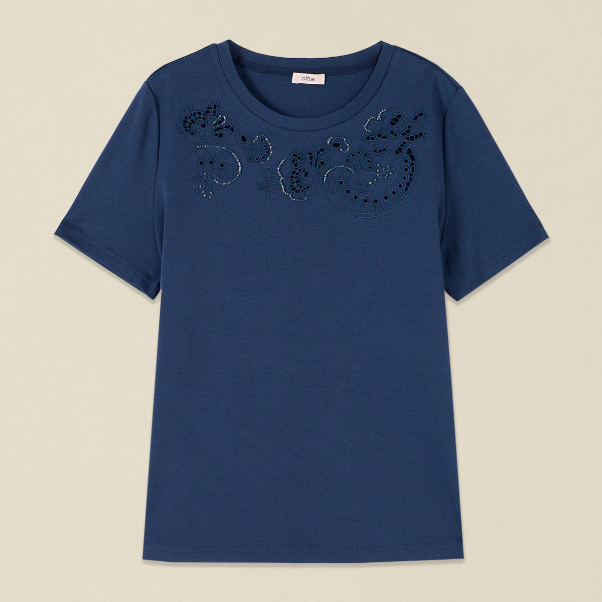 Oltre - T-shirt in cotone con ricamo traforato - Blu