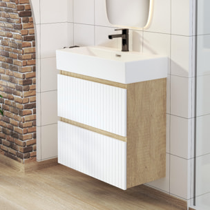 Conjunto de Baño Zel | Mueble Suspendido | 70 cm Blanco | Dos Cajones | Lavabo Encastrado | No incluye Espejo | Mueble Montado| Alday