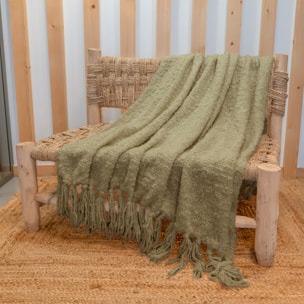 Plaid bouclette doux avec franges - Vert
