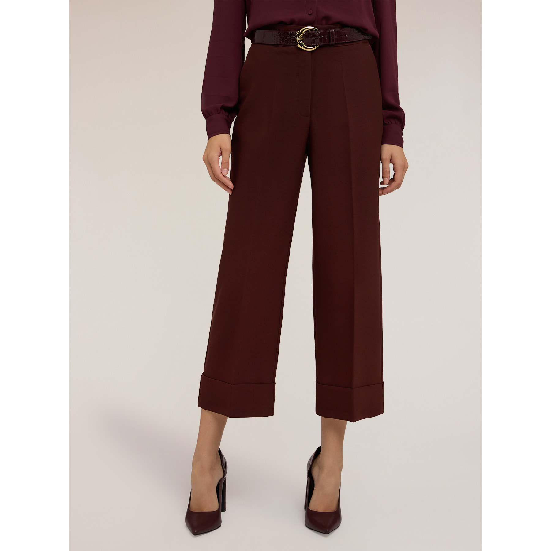 Motivi - Pantaloni cropped in crepe - Marrone