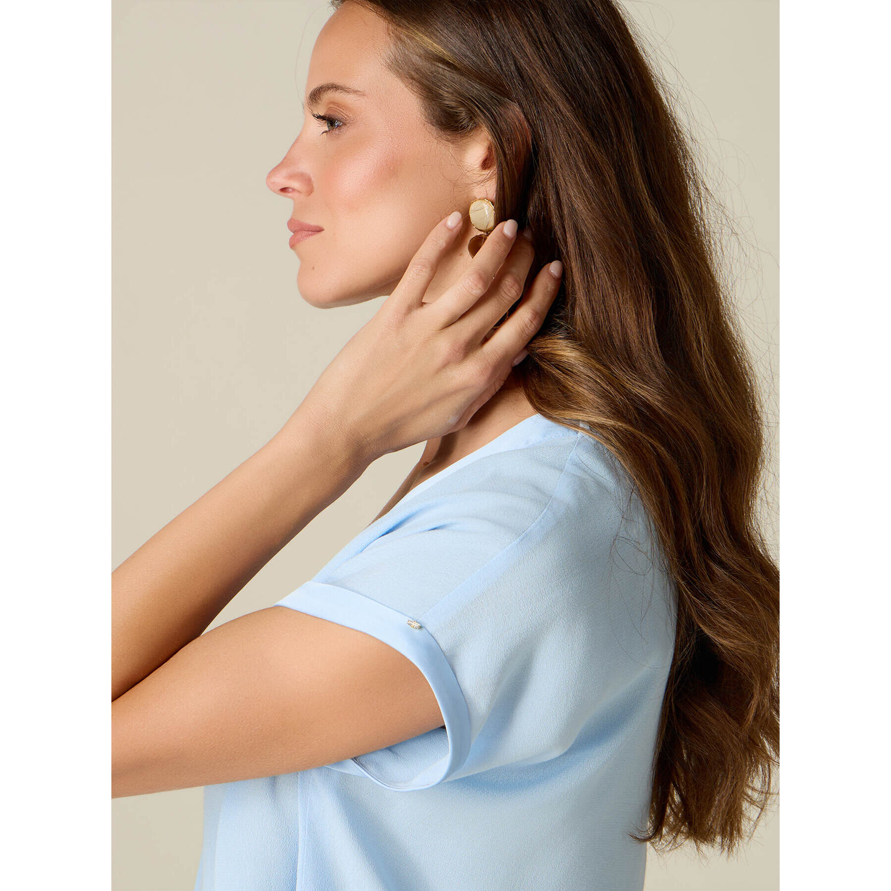 Oltre - Blusa in viscosa crêpe con scollo a V - Azzurro
