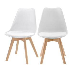 Lot de 2 chaises blanches et pieds bois - Skandi