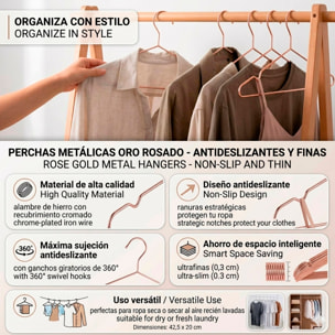 Set de perchas metálicas - Oro rosado - Antideslizantes y finas