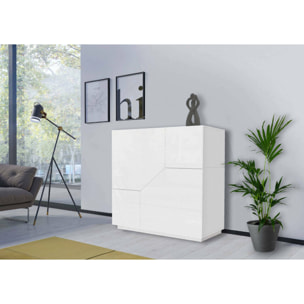 Credenza moderna a 2 ante geometriche, Made in Italy, Madia da cucina, Buffet di design da soggiorno, Cm 79x43h86, Bianco lucido