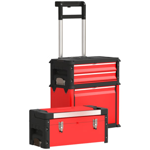 Servante d'atelier - servante outillage 3en1 - 2 boîtes à outils compactes + coffre - acier PP rouge noir