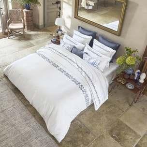 Drap plat imprimé en satin de coton bio, MIRABEAU, Blanc