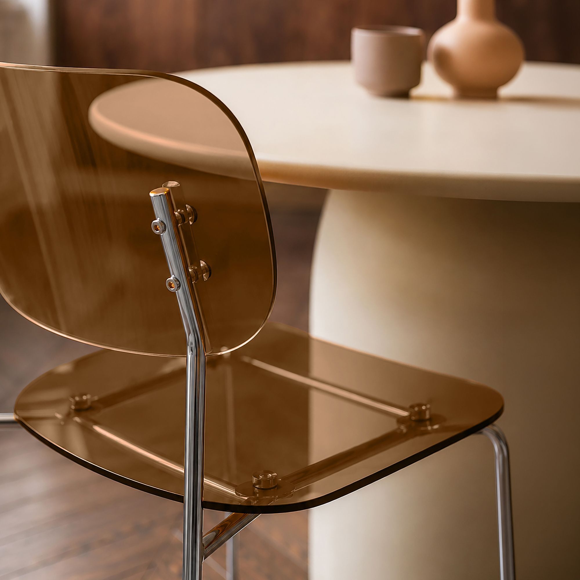Lot de 2 chaises de table en résine acrylique et métal écorce GLAM