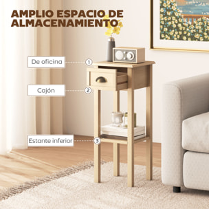 Mesa Auxiliar Rústica, Mesa Auxiliar para Sofá, con Cajón y Estante, Mesita de Noche para Salón, Dormitorio, 30x30x75 cm, Madera Natural