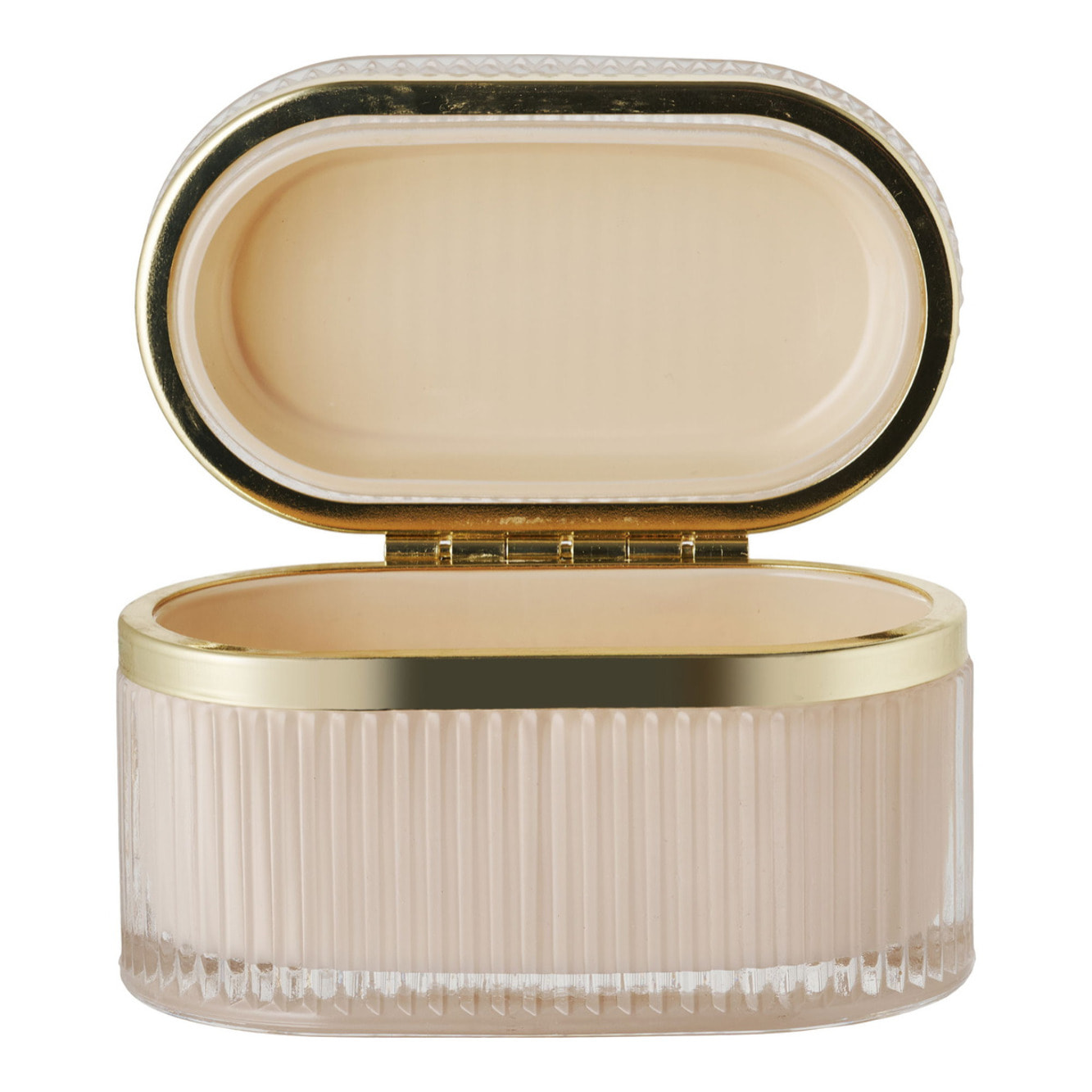 Scatola con coperchio Love in vetro costolato nude e ottone