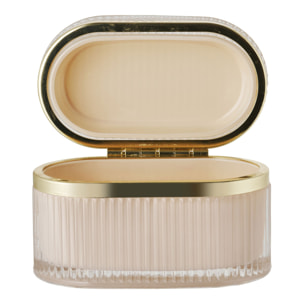 Scatola con coperchio Love in vetro costolato nude e ottone