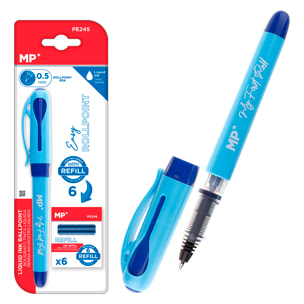 PACK 12 PENNE A INCHIOSTRA LIQUIDA PUNTA A SFERA BLU CON 6 Ricariche.