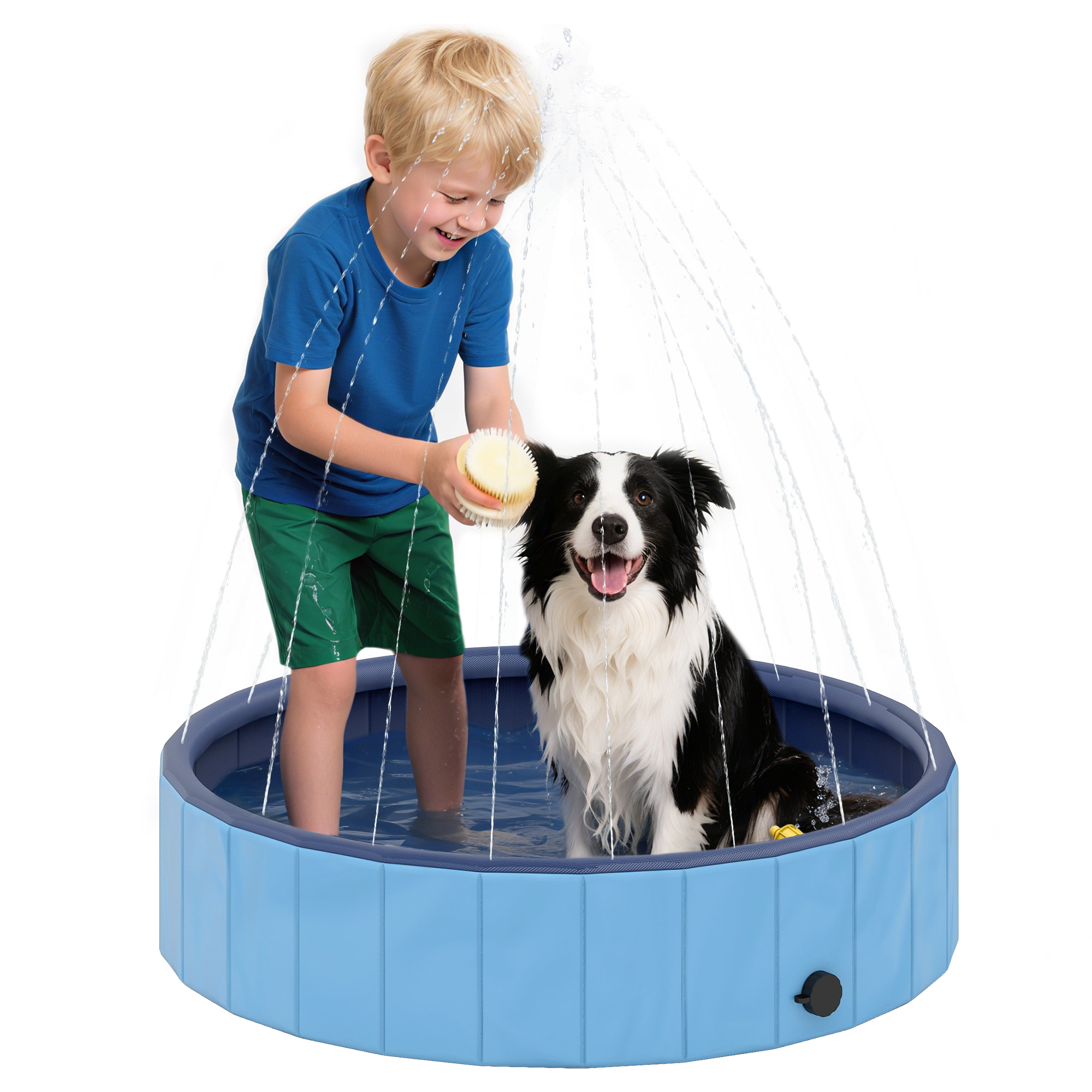 Piscina para Perros Plegable con Aspersor Bañera Portátil para Perros Medianos y Pequeños de plástico Antideslizante y Resistente al Desgaste para Interiores y Exteriores Ø100x30 cm Azul Claro