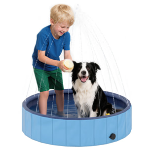 Piscina para Perros Plegable con Aspersor Bañera Portátil para Perros Medianos y Pequeños de plástico Antideslizante y Resistente al Desgaste para Interiores y Exteriores Ø100x30 cm Azul Claro