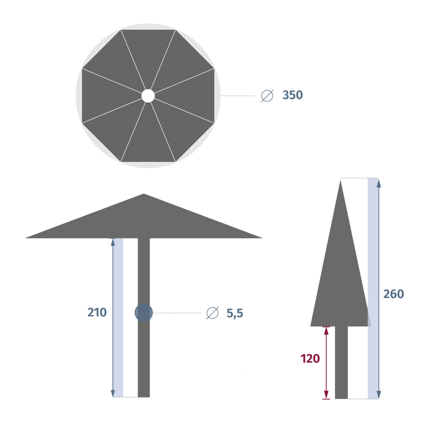 Parasol droit rectangulaire inclinable "Maluvia" blanc 3,5m