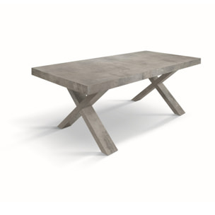 Tavolo allungabile AMALFI in legno effetto grigio cemento e gambe a X grigio cemento, allungabile 160x90 cm - 240x90 cm