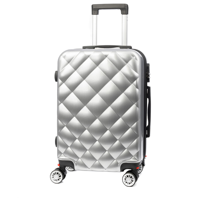 DAM Maleta de cabina Trolley en material ligero de ABS + PC de alta resistencia. Cerradura numérica y 4 ruedas dobles extraíbles y giratorias 360°. 37x24x56 Cm. Color: Plata