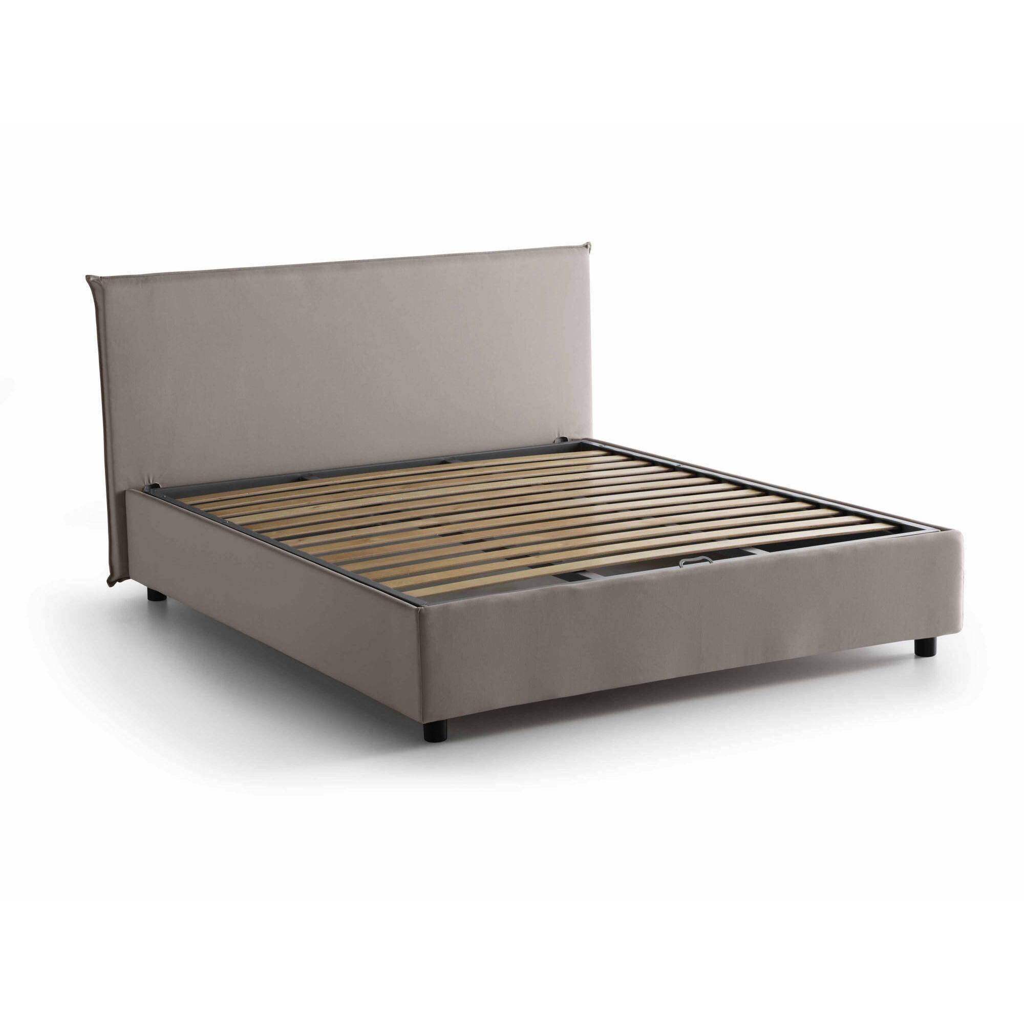 Letto matrimoniale Ariadni, Letto contenitore con rivestimento in tessuto, 100% Made in Italy, Apertura frontale, con materasso Cm 160x200 incluso, Tortora