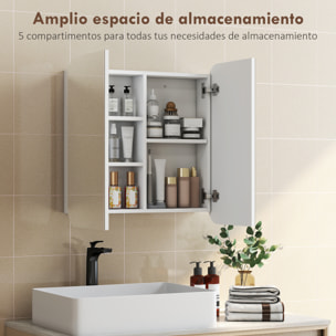 Armario de Baño con Espejo, Diseño con Bordes Curvados, Armario de Pared, Mueble de Baño Colgar, 2 Puertas, Estantes Ajustables, 68x13x66 cm, Blanco