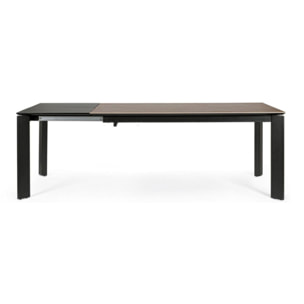 Tavolo BRIVA in acciaio nero e piano in ceramica marrone, allungabile 160×90 cm – 220×90 cm