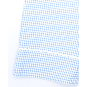 Pantalón largo de cuadros vichy azul. Elastico en la cintura, picunela en el bajo.