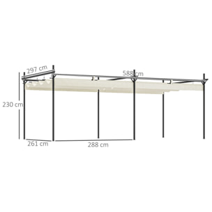 Pérgola con Techo Retráctil Pérgola de Aluminio 6x3 m Cenador con Tela de Poliéster Anti-UV Resistente al Agua Pabellón para Jardín Patio Terraza Exterior Crema