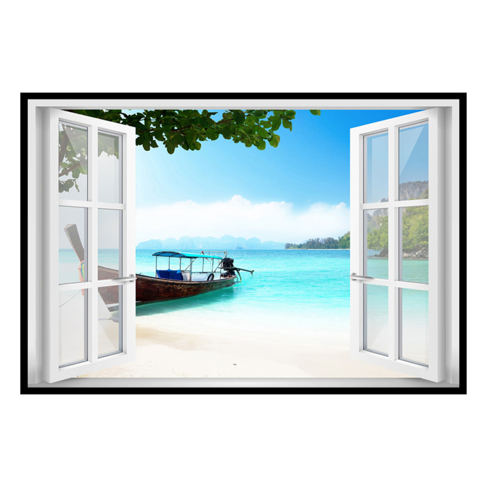 Affiche encadrée fenêtre bateau lagon Affiche + cadre en métal - Noir