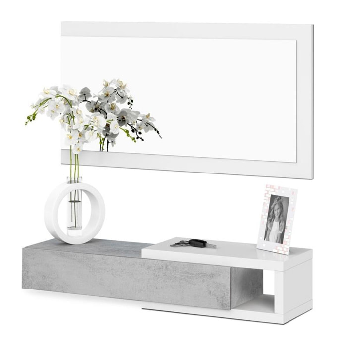 Mueble de recibidor con espejo Noon Blanco Artik (Blanco Mate) - Gris Cemento