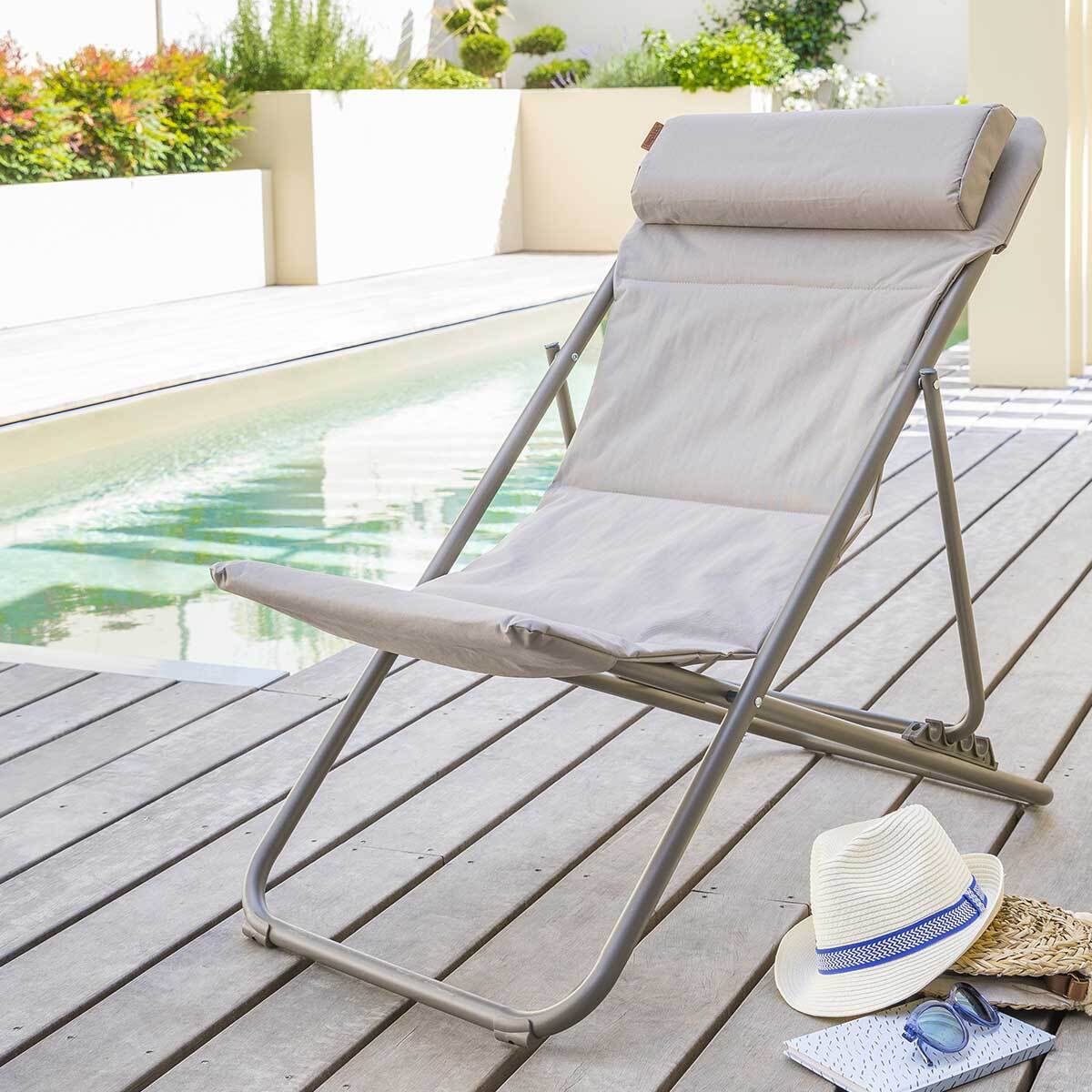 Chilienne de jardin pliante "Jubba" noisette & praline en zinc et polyester