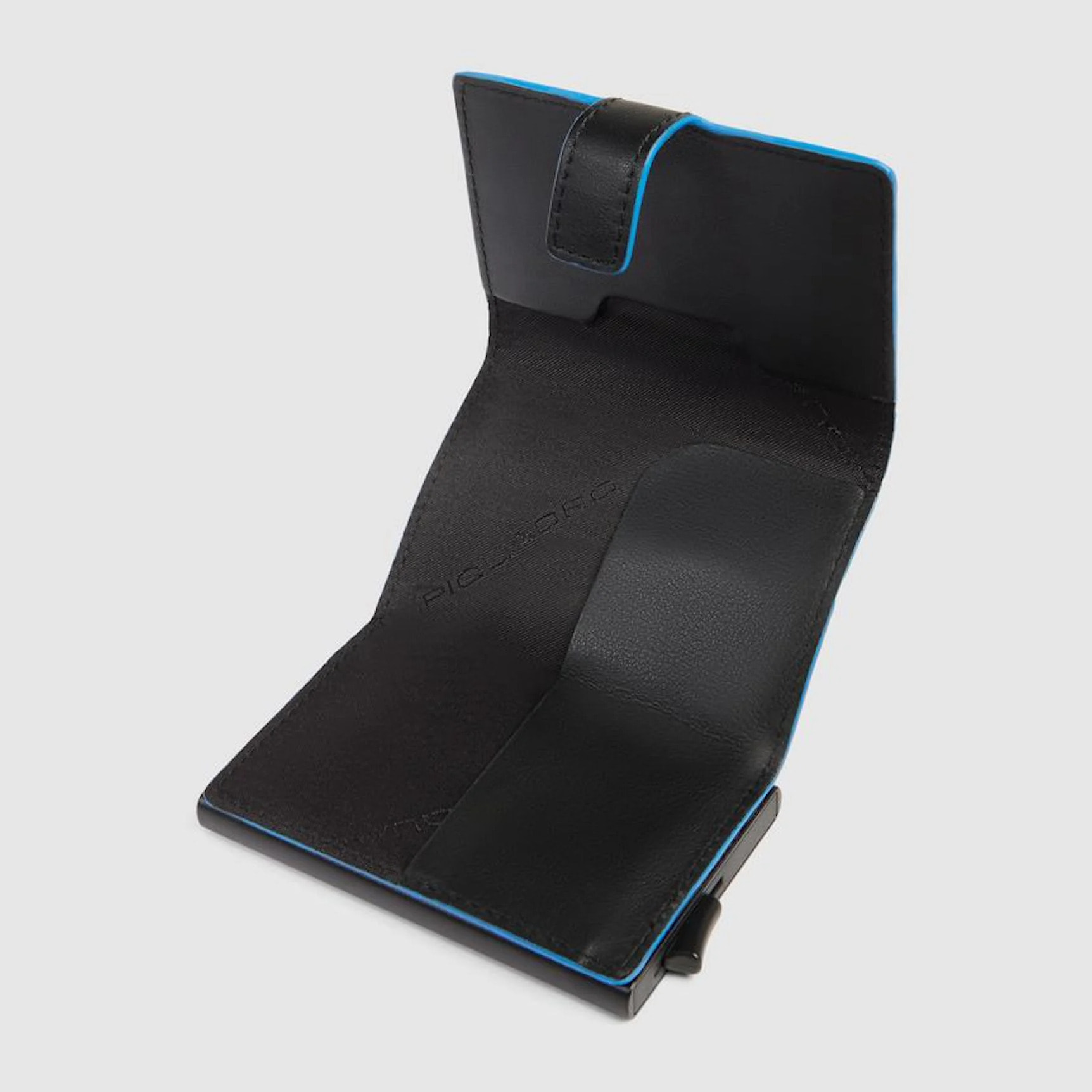 Piquadro Portacarte automatico in metallo e pelle, schermato con protezione RFID