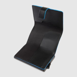 Piquadro Portacarte automatico in metallo e pelle, schermato con protezione RFID