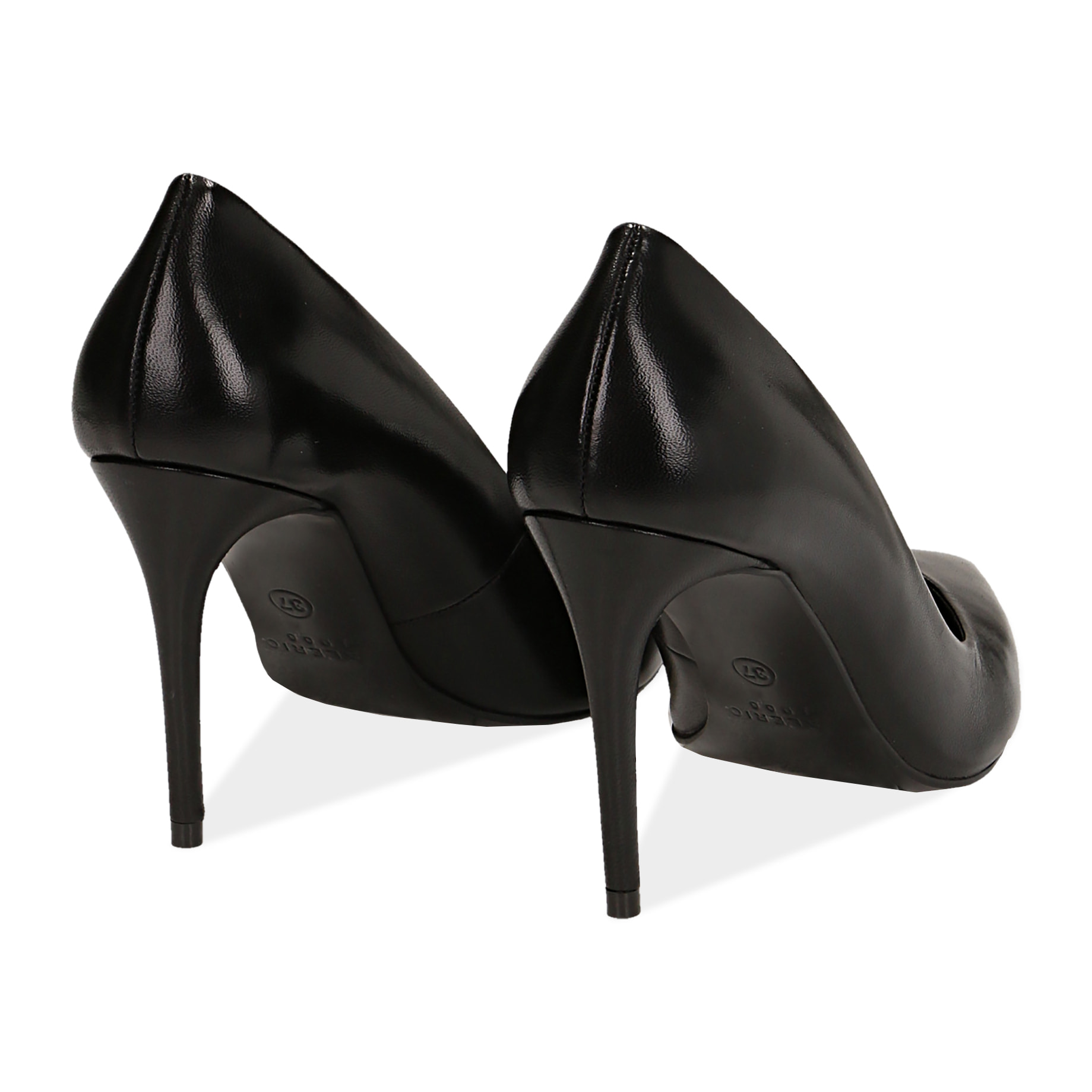 Zapatos de salón de piel negra, tacón 9,50 cm