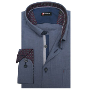 Camicia Uomo 1 Bottone Italiano Slim Flanella Unita Blu avion