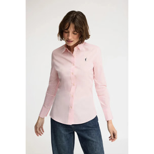 Camisa de popelín rosa con corte slim y bordado Rigby Go