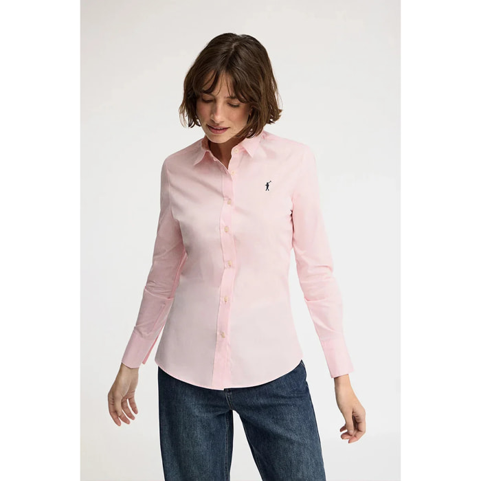 Camisa de popelín rosa con corte slim y bordado Rigby Go