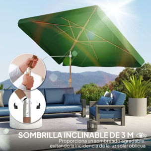 Sombrilla de Terraza Exterior 300x200 cm Parasol de Terraza Exterior con Ángulo Ajustable Mástil de Aluminio Manivela y Protección UV 50+ Sombrilla para Jardín Patio Verde Oscuro