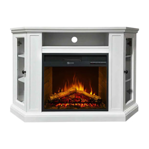 Madison - Camino elettrico angolare da terra 126x78xH83 cm, con effetto fiamma, colore bianco