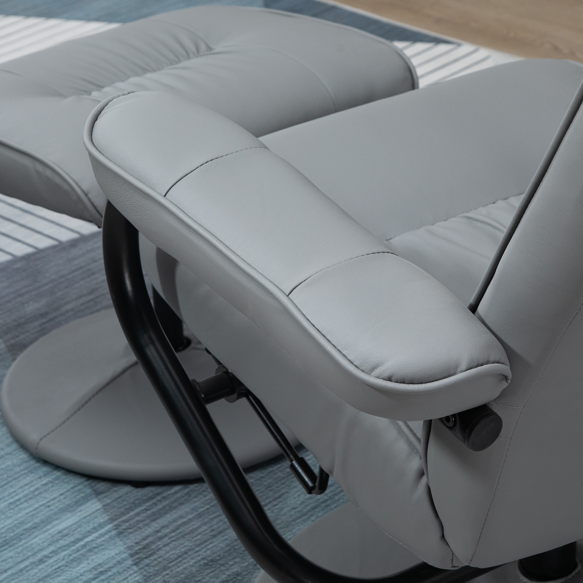 Sillón de Masaje Eléctrico con Reposapiés Sillón Relax Giratorio Reclinable hasta 145° con Control Remoto y 10 Puntos de Masaje Tapizado en PU Gris