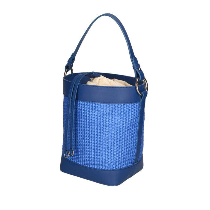 Borsa a secchiello da donna - Modello False - Misto pelle e tessuto - 24.0 x 18.0 x 15.0 cm