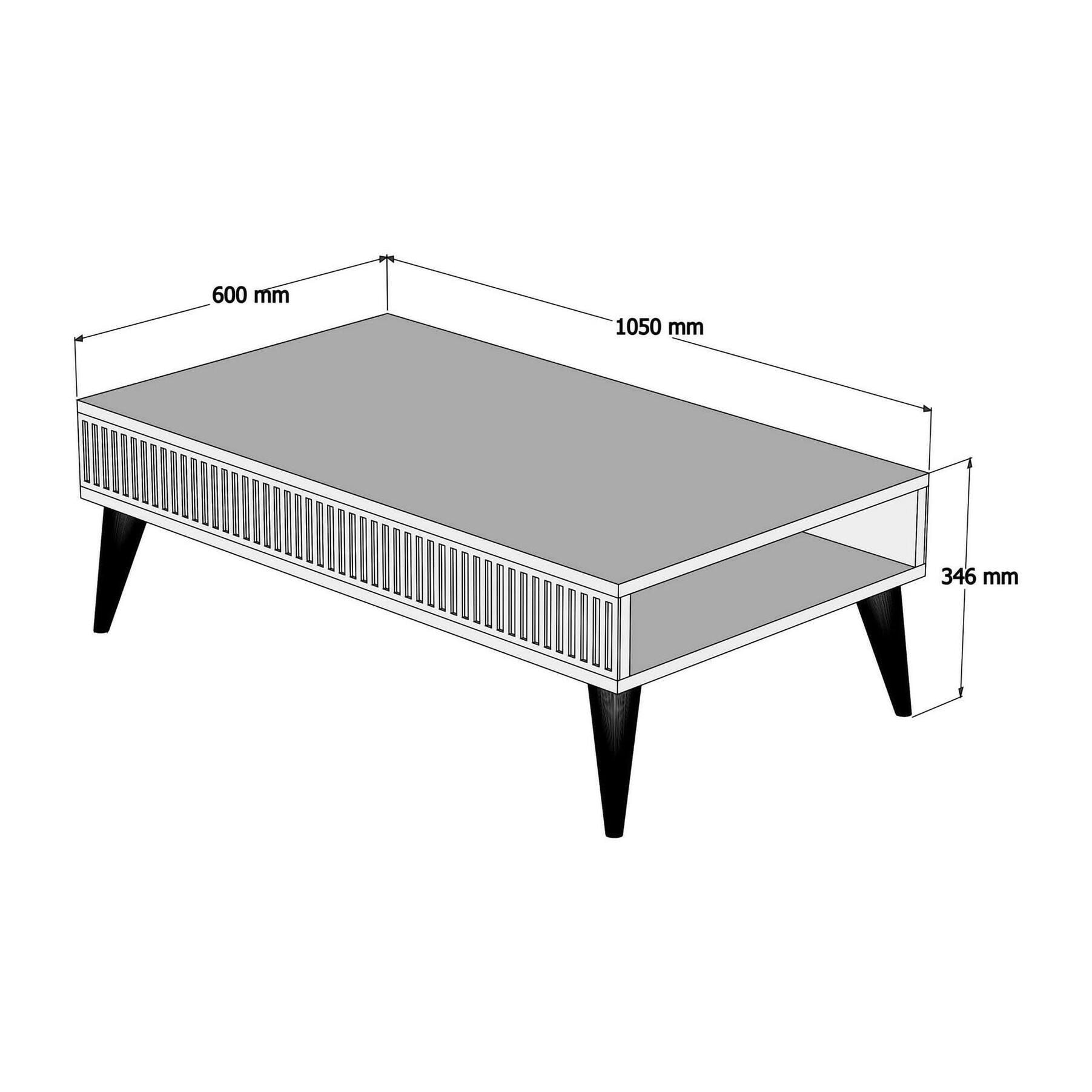 Tavolino da salotto Dgiovinc, Tavolo basso da caffè, Portariviste per divano, Ripiano da soggiorno, 105x60h35 cm, Noce e Bianco